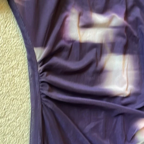 Zara one shoulder dark purple stretch dress. Ruched side . Sheer sleeves - Picture 5 of 13